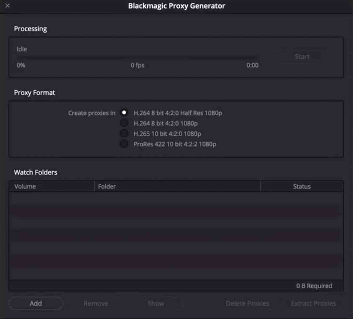 blackmagic proxy generator settings interface digital production Blackmagic Proxy Generator settings interface