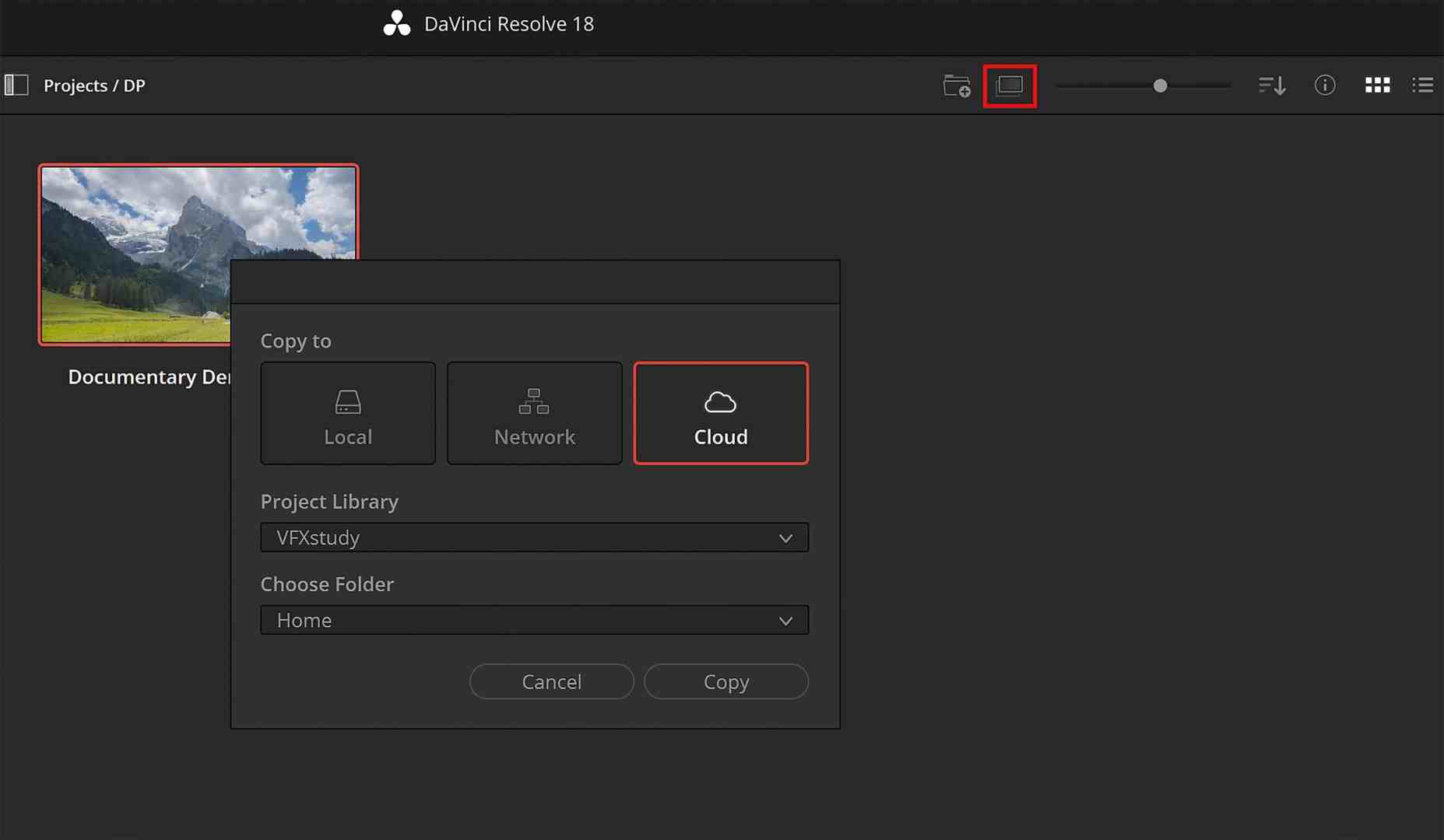 file transfer options in davinci resolve interface digital production File transfer options in DaVinci Resolve interface.