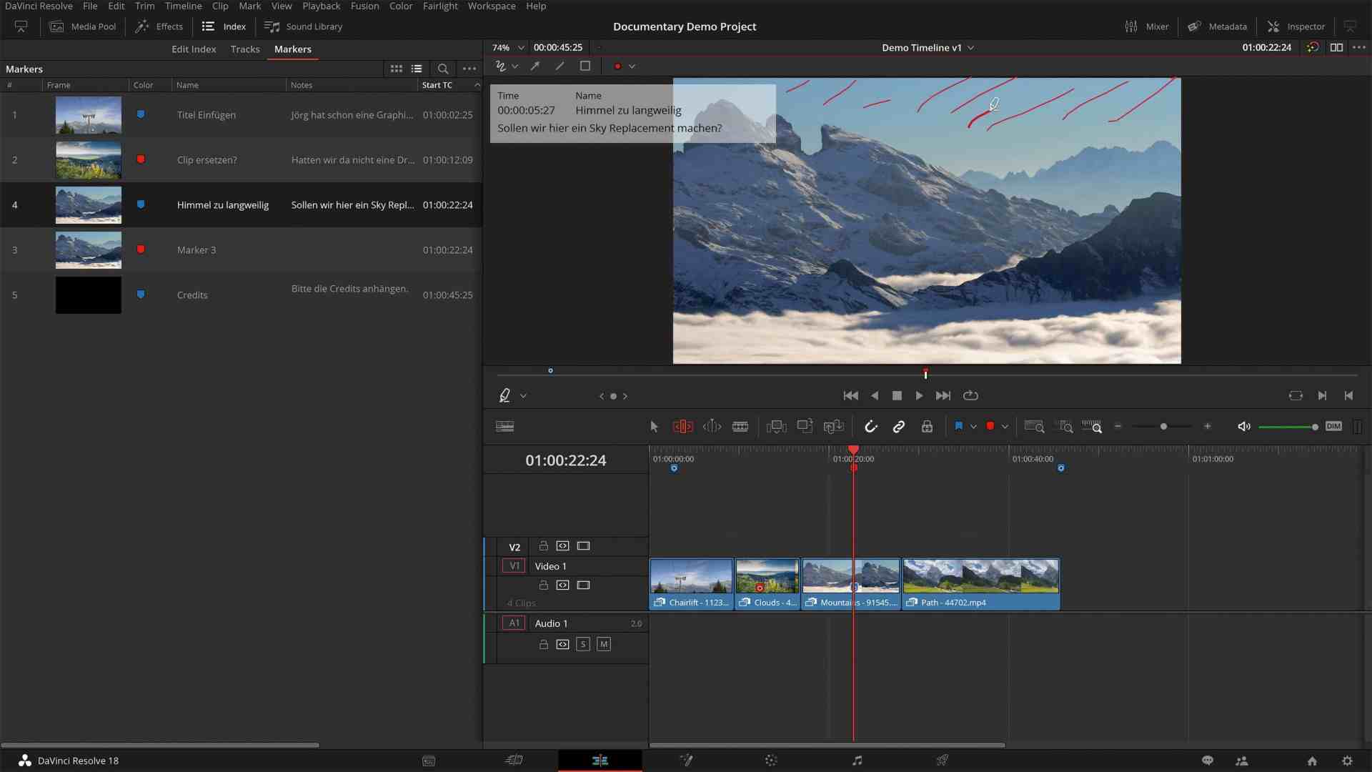 video editing software interface with mountain footage digital production Video editing software interface with mountain footage