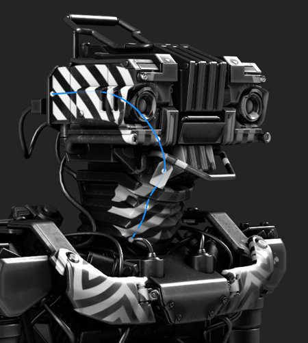 a closeup view of a robotic head featuring sharp geometric patterns in black and white the robots body includes intricate wiring and mechanical components highlighting its futuristic design against a dark background digital production https://helpx-prod.scene7.com/is/image/HelpxProd/ribbon_robot_1?$pjpeg$&jpegSize=100&wid=450