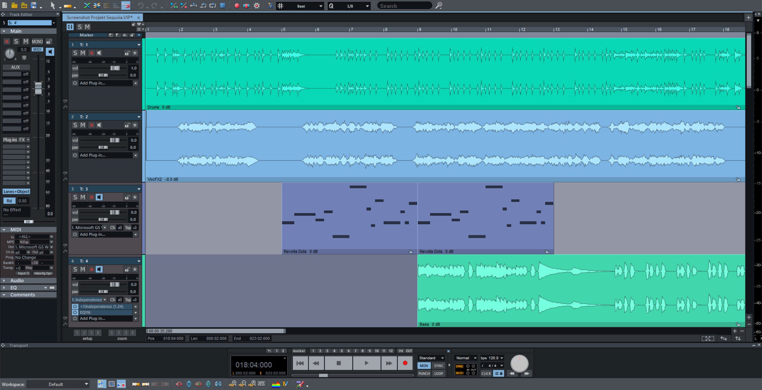 a digital audio workstation interface displaying multiple tracks of audio waveforms in various colors including green and blue with mixer controls on the left the timeline shows segments of sound to be mixed and arranged digital production https://blog.borisfx.com/hs-fs/hubfs/ProAudio/Sequoia-UI.jpg?width=2560&height=1311&name=Sequoia-UI.jpg