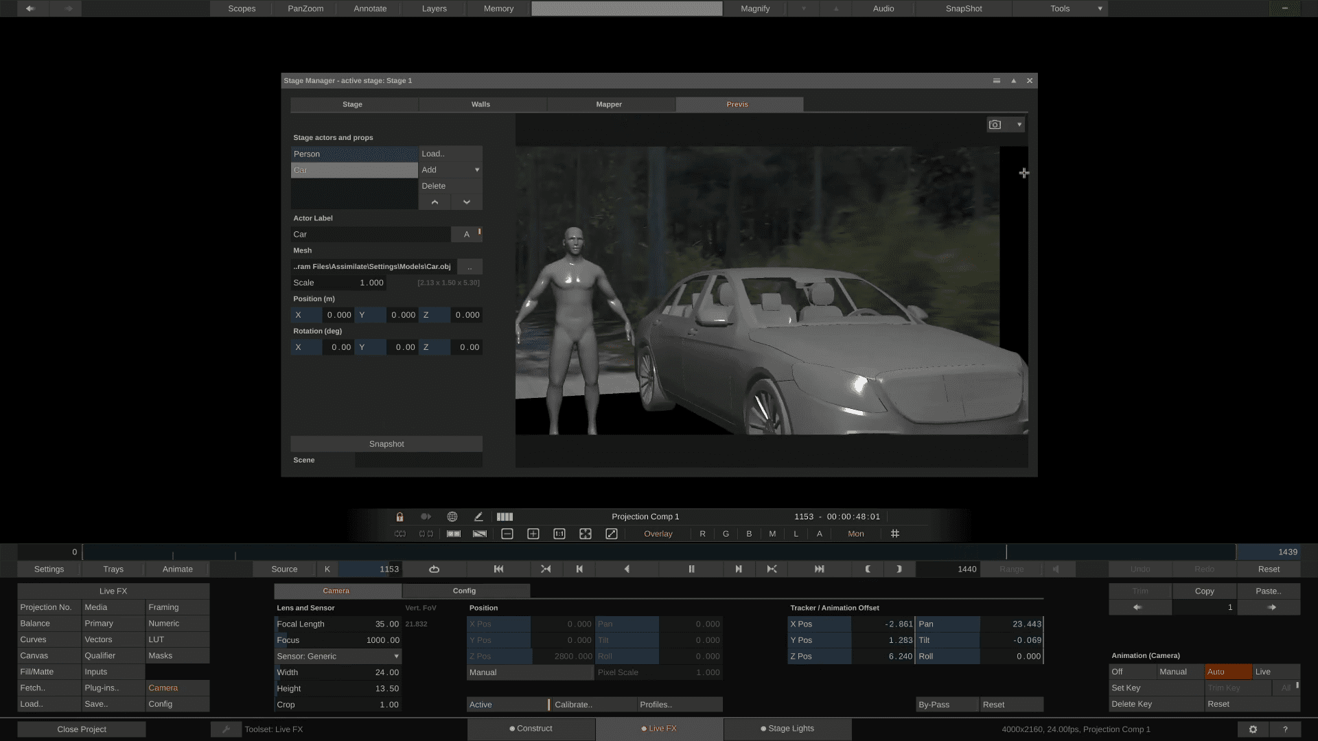 a digital interface showing a character model next to a grey car within a 3d design software environment the background includes trees and various controls are visible at the bottom for adjusting character settings digital production A digital interface showing a character model next to a grey car, within a 3D design software environment. The background includes trees, and various controls are visible at the bottom for adjusting character settings.