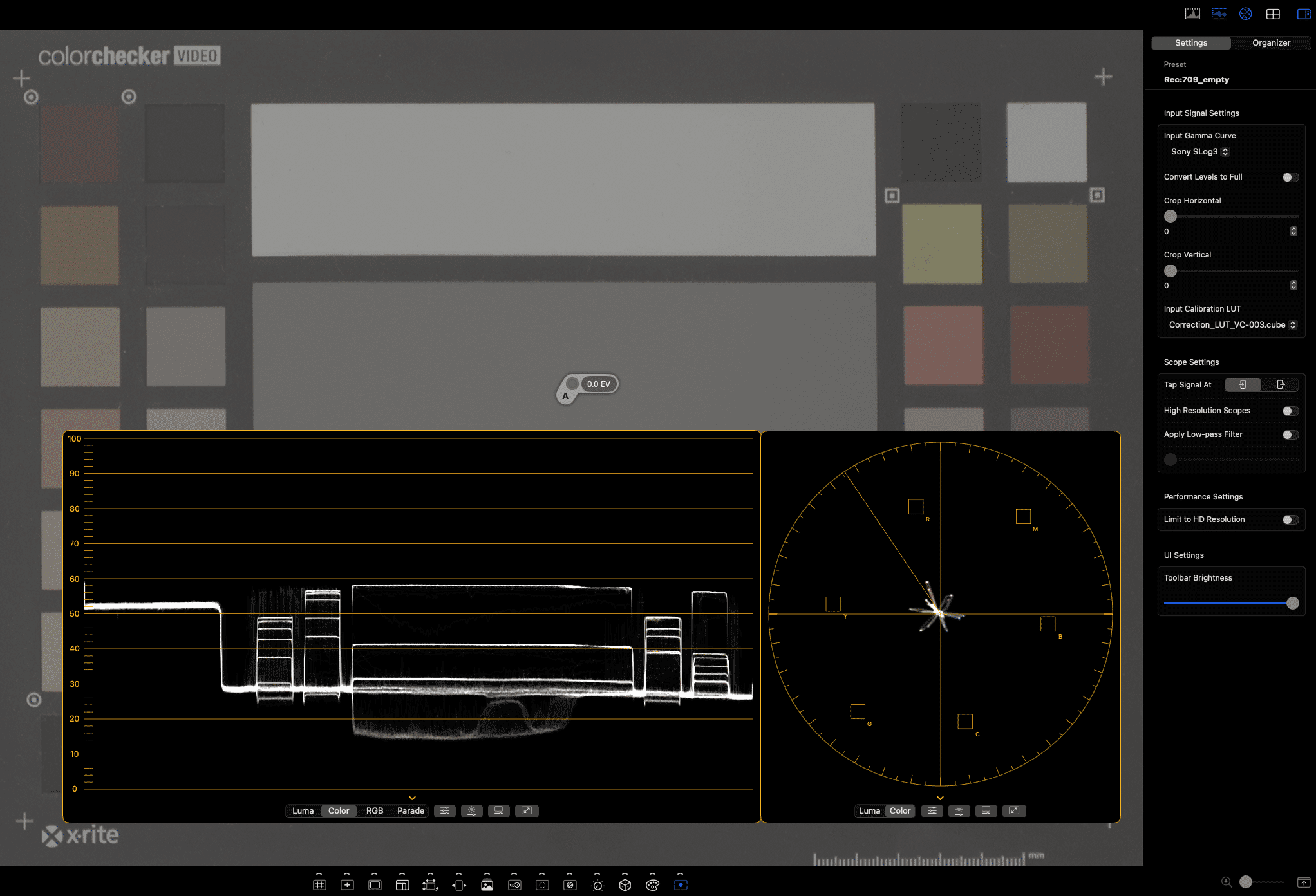 a digital interface displaying color calibration tools the top section features color swatches and charts while the bottom section shows a graph and polar coordinates for color analysis digital production A digital interface displaying color calibration tools. The top section features color swatches and charts, while the bottom section shows a graph and polar coordinates for color analysis.