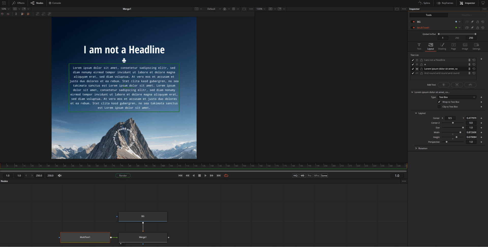 editing interface with mountain background and text box digital production Editing interface with mountain background and text box.