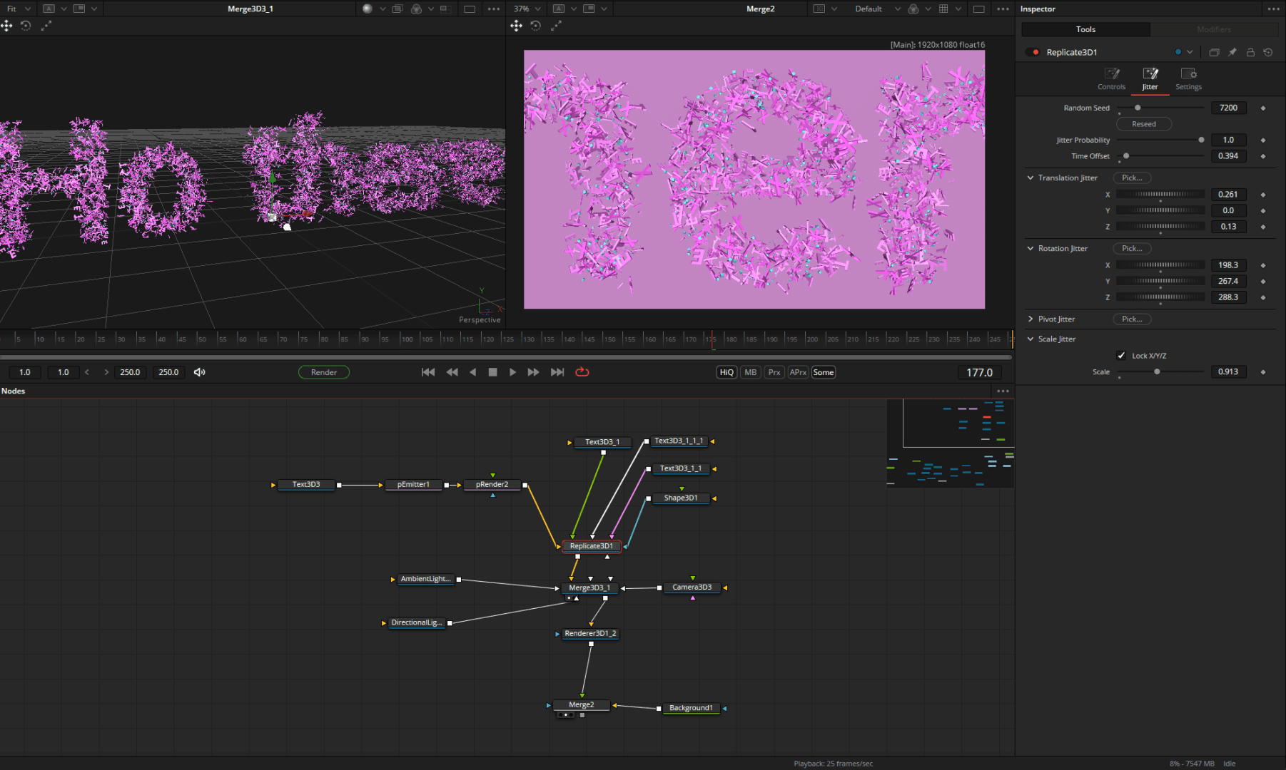 3d text editor showing pink text and nodes digital production 3D text editor showing pink text and nodes